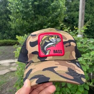 Bass Camo Black Brown Basic Cap‎ Snap Back Cap Hat Fish Casual Wear